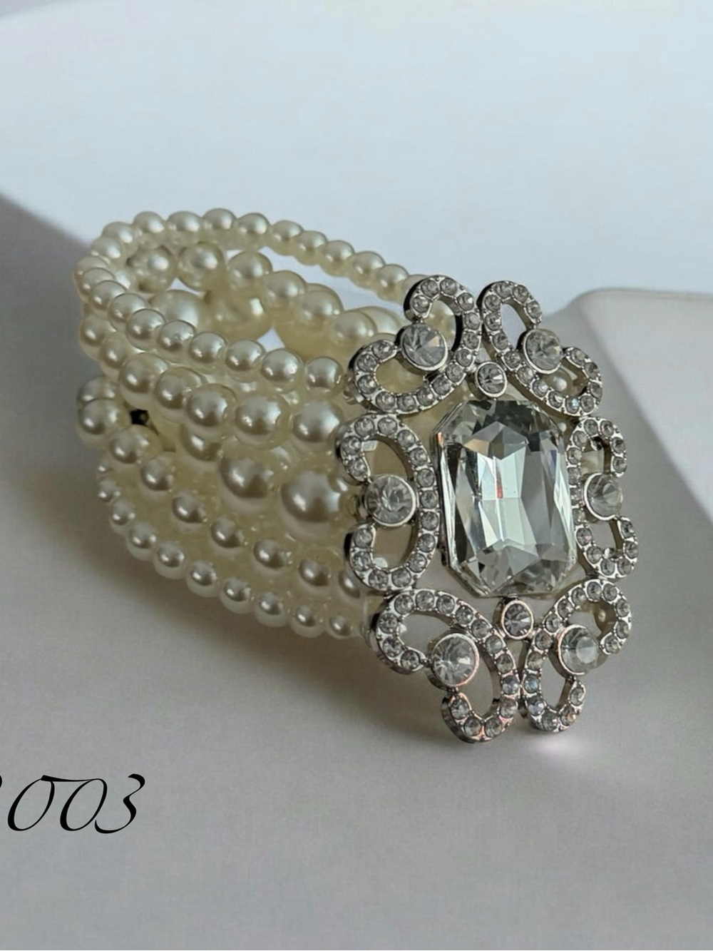paparazzi Ivory Pearl Multi-Strand Bracelet with Crystal Filigree